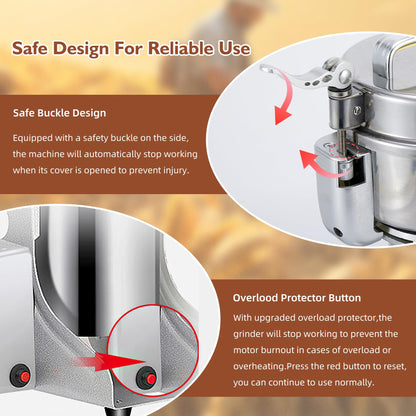 MAGIC MASTER 1000g Grain Mill, High Speed Electric Grinder, Stainless Steel Dry Grinder Machine For Flour, Wheat, Nut, Corn, Rice, Pepper, Herbs, Coffee Beans, Swing, 110V