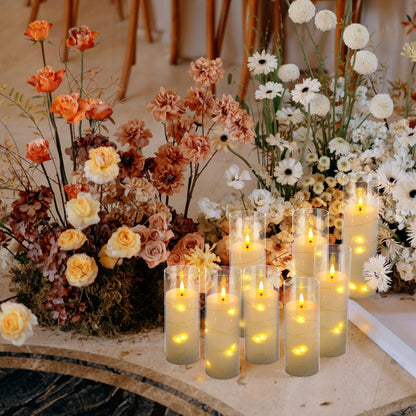12 Pack Acrylic Flameless Candles,with Embedded Star String, Battery Operated Candles Flickering LED Pillar Candles with Remote Control and Timer, Ideal for Indoor/Outdoor Decor,Wedding,BBQ and Gift.