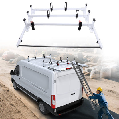 MELIPRON Van Ladder Rack Fit for 2015-2026 Ford Transit 150 250 350, Heavy Duty Steel Cargo Van Roof Rack with Rear Roller, No Drilling, 800LB Capacity for Contractors