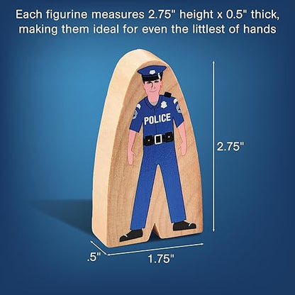 Constructive Playthings Wooden Community Helpers 25-Piece Wood Block Play Figurine Set Freestanding Inclusive and Diverse Wood Toy Figures for Kids Ages 3+