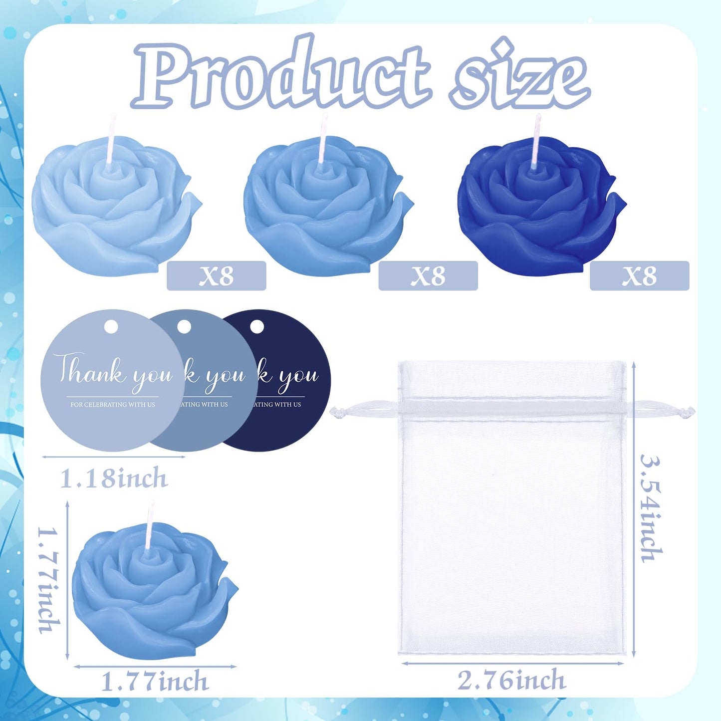 Treela 24 Set Flower Candles Wedding Favor for Guests Mini Blue Rose Shaped Tealight Candles for Return Gift Wedding Birthday Bridal Shower Housewarming Party