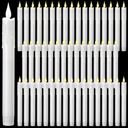 Baquler 50 Pcs 8.9 Inch White Flameless Taper Candles Dripless Battery Operated LED Flickering Candlesticks Window Candle with 3D Flickering Flame for Easter Home Wedding Church Decor