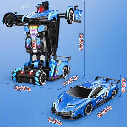 Holyton Big 1:10 Scale Transform RC Car &amp Robot – One-Button Transformation Gesture Sensing LED Lights Music &amp Fog Spray 2 Batteries 80 Mins Play Birthday Gift for Boys Girls Ages 3-12