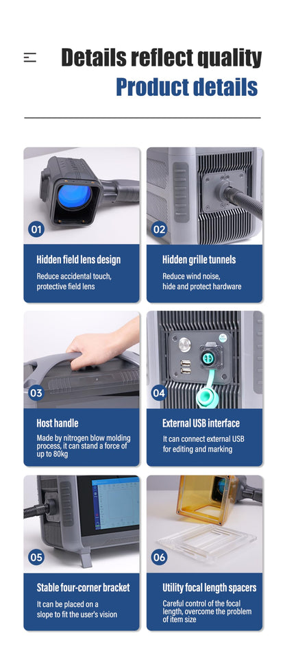 Fiber Laser Engraver Handheld Laser Marking Machine 30W Portable Laser Marker 100mm Logo Printing for Metal 110/220V Laser Engraving Machine for QR Text,Nameplate Laser Class II,Output Power 0.874mW