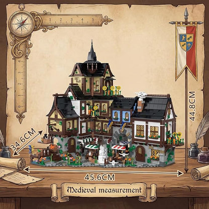 Medieval Town Center Building Set for Adult Architecture Viking Village Town Center Building Block House Collection Toy Creative Present for Adults and Teen(3867PCS)
