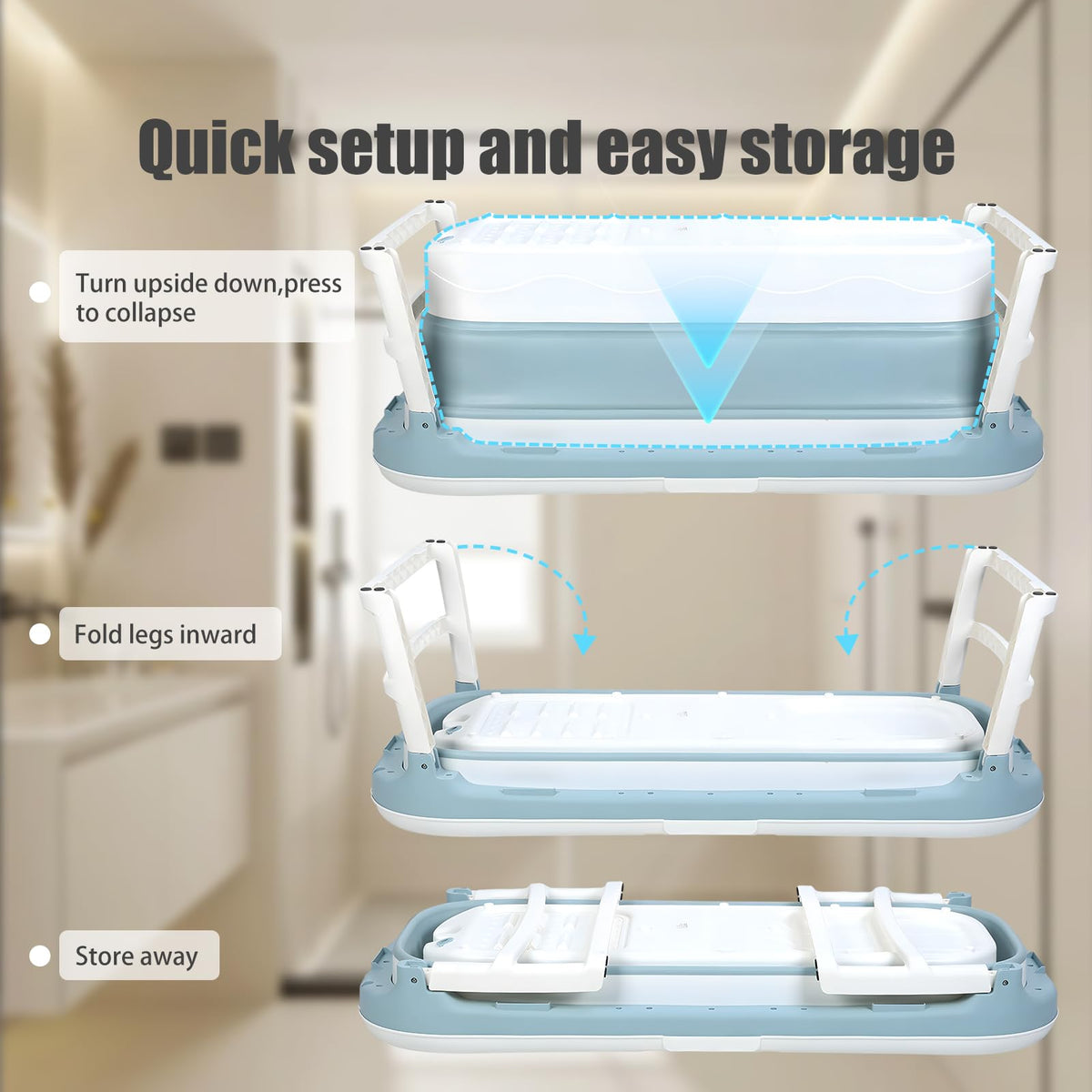Portable Bathtub for Adults,Large 50 inch Collapsible Bathtub with Lid,Reusable Freestanding Foldable Tub,Collapsible Hot Ice Soaking Bath Tub for Small Space (50inch Blue)