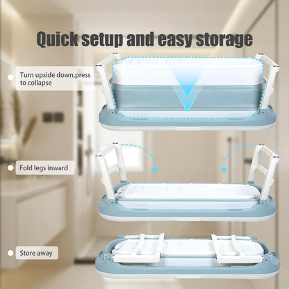 Portable Bathtub for Adults,Large 50 inch Collapsible Bathtub with Lid,Reusable Freestanding Foldable Tub,Collapsible Hot Ice Soaking Bath Tub for Small Space (50inch Blue)