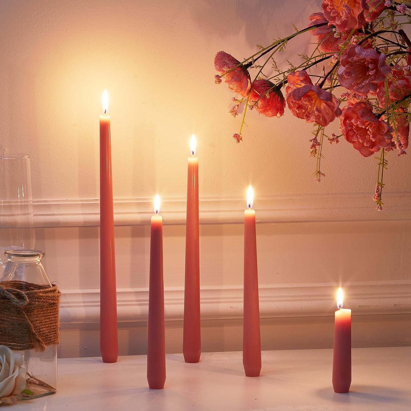 MTLEE Taper Candles 8/10/12 Multi Height Unscented Taper Candles 8 Burn Hours for Dinner Decorative Home Decoration Fall Thanksgiving Wedding Party Candlesticks(Pink,36)