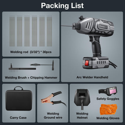 Sakerplus Portable Welding Machine, Handheld Welder Machine 110V, ARC Portable Welder with IGBT Inverter 5 Variable Current Adjustment, 30pcs 3/32" Wire Rods, Welding Helmet, Carrying Case Included