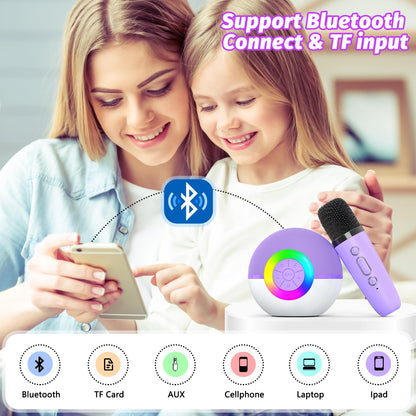 goopow Mini Karaoke Machine Speaker for Kids Adults, Portable Bluetooth Microphone Song Toys with LED Light, Best Chritmas Birthday Festival Gift for 3 4 5 6 7 8+ Year Old Girls Boys (Purple-2MIC)