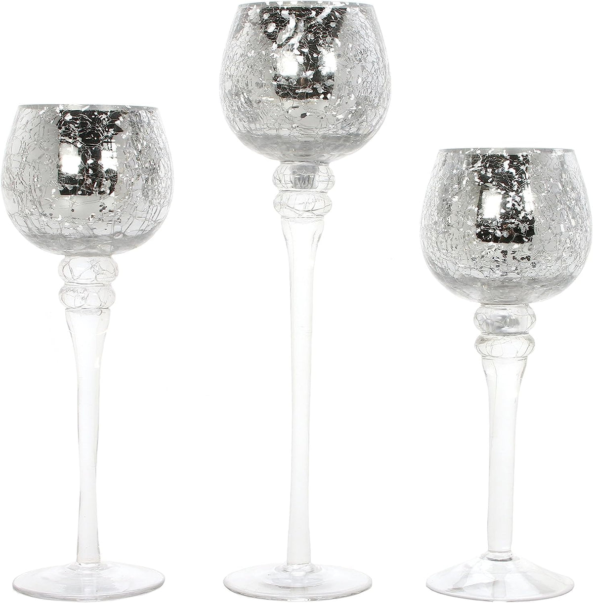 Hosley 3 Sets Crackle Metallic Glass Tealight Holders Set /3-12 Inch, 10 Inch, 9 Inch Ideal for Weddings Special Events Parties Also Makes a Great Gift