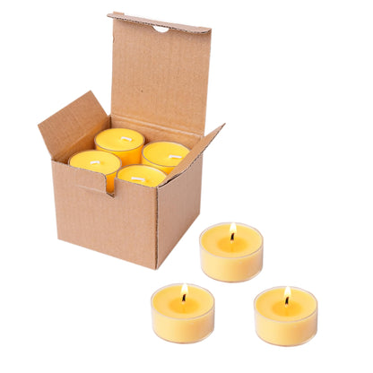 MUUFAZA 12 Unscented Natural Soy Tealight Candles in Clear Cups, 5H Long Clean Burning, Hand-Poured Yellow Mini Tea Candle Set for Parties, Spa, Meditation, Gift, Holiday, Emergency, Home Decor