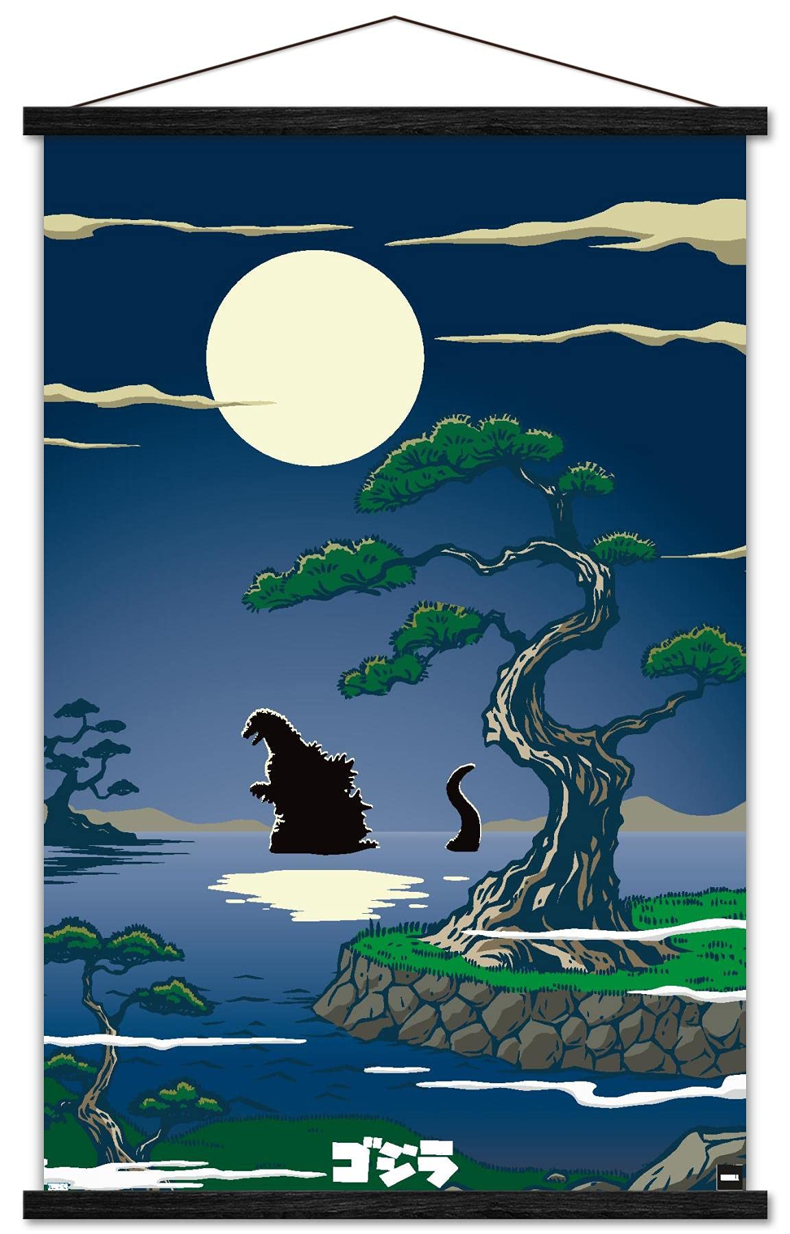 Trends International Godzilla-Lake Wall Poster with Magnetic Frame, 22.375" x 34", Premium Print and Black Hanger Bundle