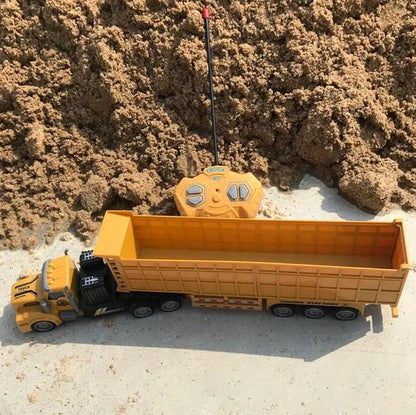 RC Dump Truck with Trailer - 14 1:48 Mini Semi Truck Toy with 2 Rechargeable Batteries Remote Control Car Construction Vehicles with Lights Engineering Tractor Toy for 3 4 5 Years Kids Boys Girls