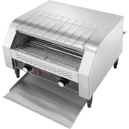 VEVOR 1770W Commercial Conveyor Toaster, 450 Slices per Hour, Heavy Duty Electric Toaster Oven, Food-Grade 304 Stainless Steel Conveyor Belt, Dual Knob Control, for Restaurant Bakery Bread Bagel Bun