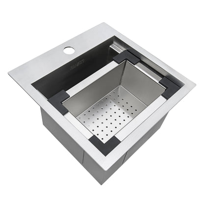Ruvati Outdoor BBQ Workstation Sink 15 x 15 inch Topmount Marine Grade T316 Stainless Steel RV Boat Tiny Home - RVQ5215