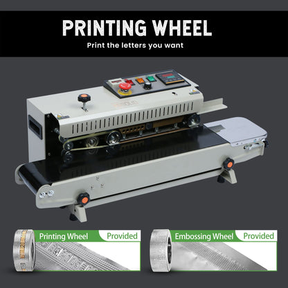 U.S. Solid Continuous Bag Band Sealer Sealing Machine, Automatic Horizontal Band Sealer with Digital Temperature Control for 0.02-0.08mm PVC Bags Films Stamp Coding 110V/60HZ