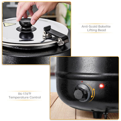 DEXSO 10.5Qts Commercial Soup Kettle Warmer with Hinged Lid and Detachable Stainless Steel Pot - Ideal for Parties, Buffets, and Catering Events