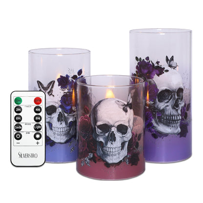 Silverstro Fall Decor LED Taper Candles with Remote Control & Timer Function, Embossed Autumn Maple Leaf Design Flameless Taper Candles for Home Party Autumn Decorations, Set of 2