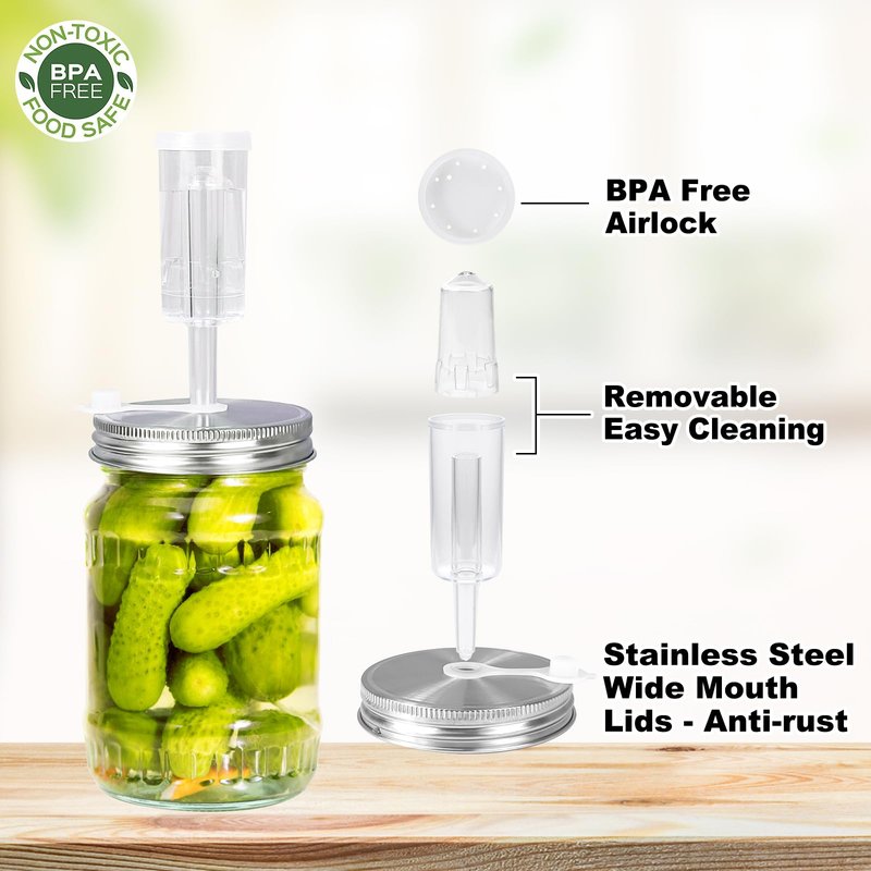 JOBVERT Fermentation Kit - 2 Upgraded Lids and 2 Glass Weights for 86MM Wide Mouth Mason Jars, Making and Storing Sauerkraut (Jars Not Included)