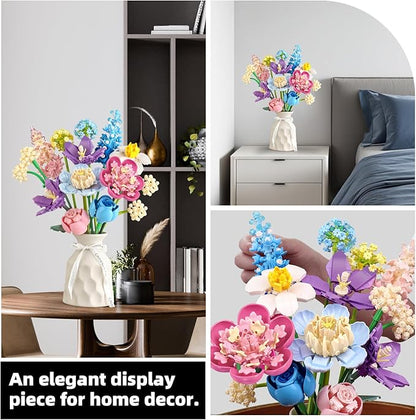 Flower Building Set for Adults Flower Bouquet Botanical Collection Unique Home Décor or Office Décor Great Gift for Her and Him (VASE NOT Included)