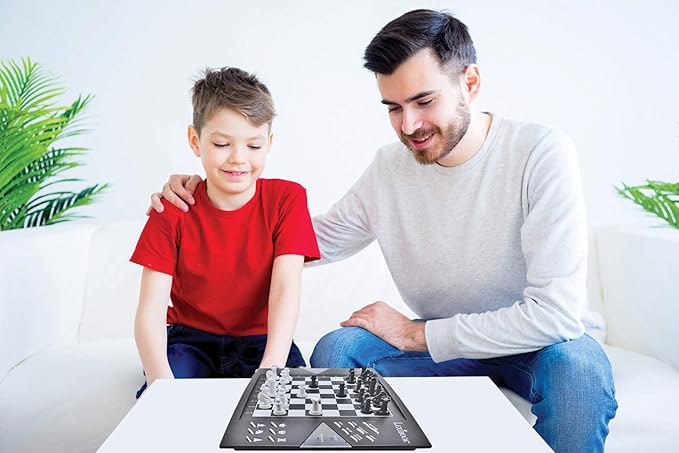 Lexibook Chessman® Elite Interactive Electronic Chess Game + 64 Levels of Difficulty LEDs Family Child Board Game Black/White CG1300US