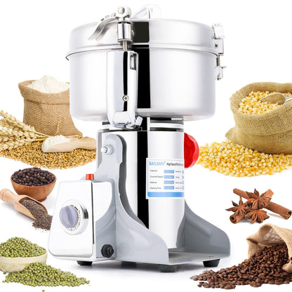 BAOJIAFU Electric Grain Mill 1000g High-speed Grain Spice Herb Grinder 2600W Dry Grinder Machine 304 Stainless Steel Superfine powder High-speed Grain Mill 36000r/min for Kitchen Home and Commercial