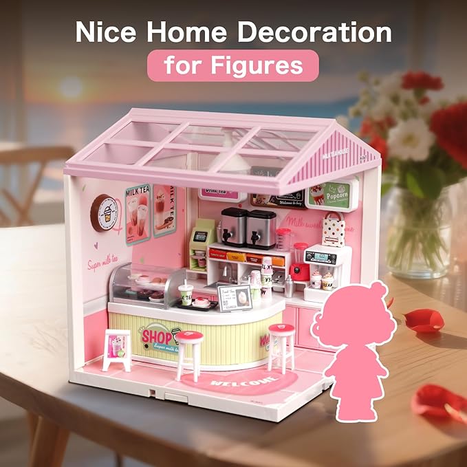 LED Building Blocks for Adults 1:24 DIY Miniature Dollhouse Kits with Roof &amp Dustproof Cover Tiny House Toy Building Sets for Kids Ages 8-12-15 Birthday Hobbies Gift for Men Women Boy Girl