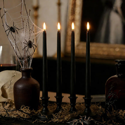 Ni-JASW Black Flameless Taper Candles with Remote, Flickering LED Candlesticks Battery Operated Set of 4