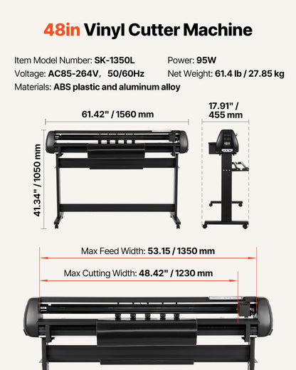 VEVOR Vinyl Cutter Machine, 53 inch Max Feed Width, Dual Blades, Adjustable Force and Speed, LED Display, Vinyl Plotter Cutter Printer with Signmaster Software for Compatible with Windows and macOS