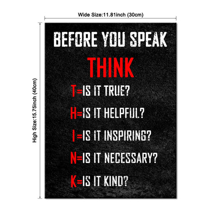 Pyradecor Motivational Think Before You Speak Classroom Positive Quotes Inspirational Poster Canvas Prints Wall Art for Office Living Room Home Decorations