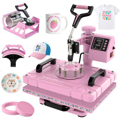 Slendor Heat Press Machine 12x15 inch, 5 in 1 360-Degree Swing Away Digital T Shirt Pressing Machine Multifunction Heat Transfer Sublimation Combo for T Shirts Mugs Hat Plate Cap
