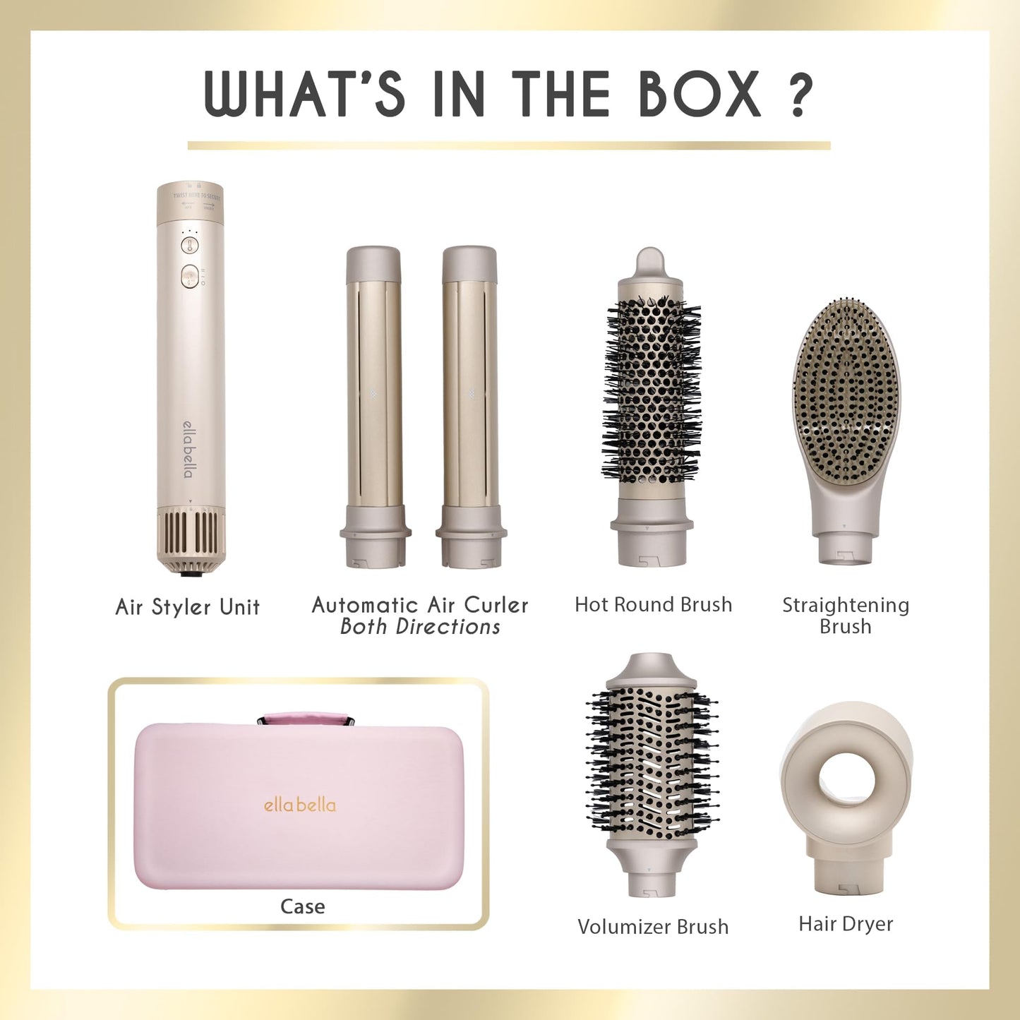ELLA BELLA® 6 in 1 Professional Hot Air Styler • Powerful Hair Dryer & Straightener Set • Styling Without Heat Damage • Fast Drying Curling Volumizing Straightening • Includes Protective Travel Case
