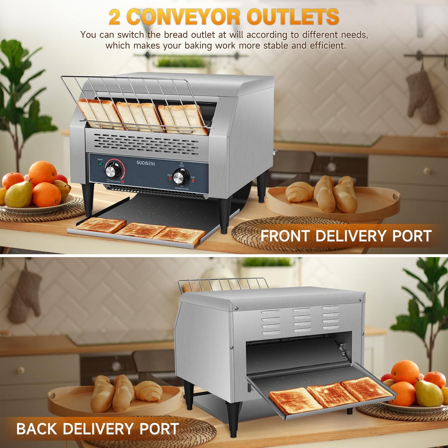 Commercial Conveyor Toaster 450 Slices/Hour Stainless Steel Toaster 2600W Heavy Duty Industrial Toasters Electric Oven with Dual Heating Tube for Bagel Bread Croissant Bakery Restaurant Cafe