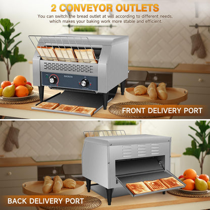 Commercial Conveyor Toaster 450 Slices/Hour Stainless Steel Toaster 2600W Heavy Duty Industrial Toasters Electric Oven with Dual Heating Tube for Bagel Bread Croissant Bakery Restaurant Cafe