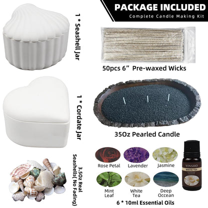 Pearled Candle Sand Set - 2.2Lb Sand Wax, 50X 6” Wicks, 6X Essential Oils, 2X Candle Jars with Lids, Smoke Free Powder Snow Halloween Candles, Over 240 Hours Burn Time DIY Candle Making Kit, Black