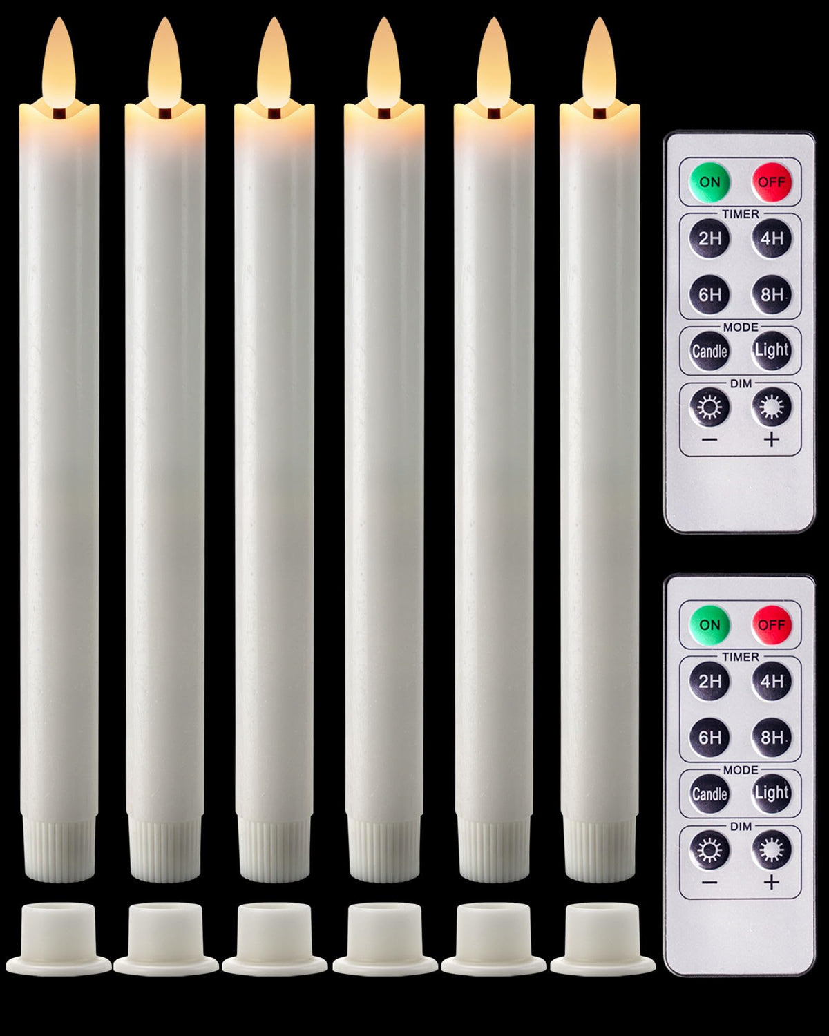 Homemory Real Waxy Flameless Taper Candles with Remote Timer, LED Candlesticks Flickering, Battery Operated Candles with Holders, 9.6 Inches for Home Christmas Wedding Celebration Decor, White, 6 Pcs