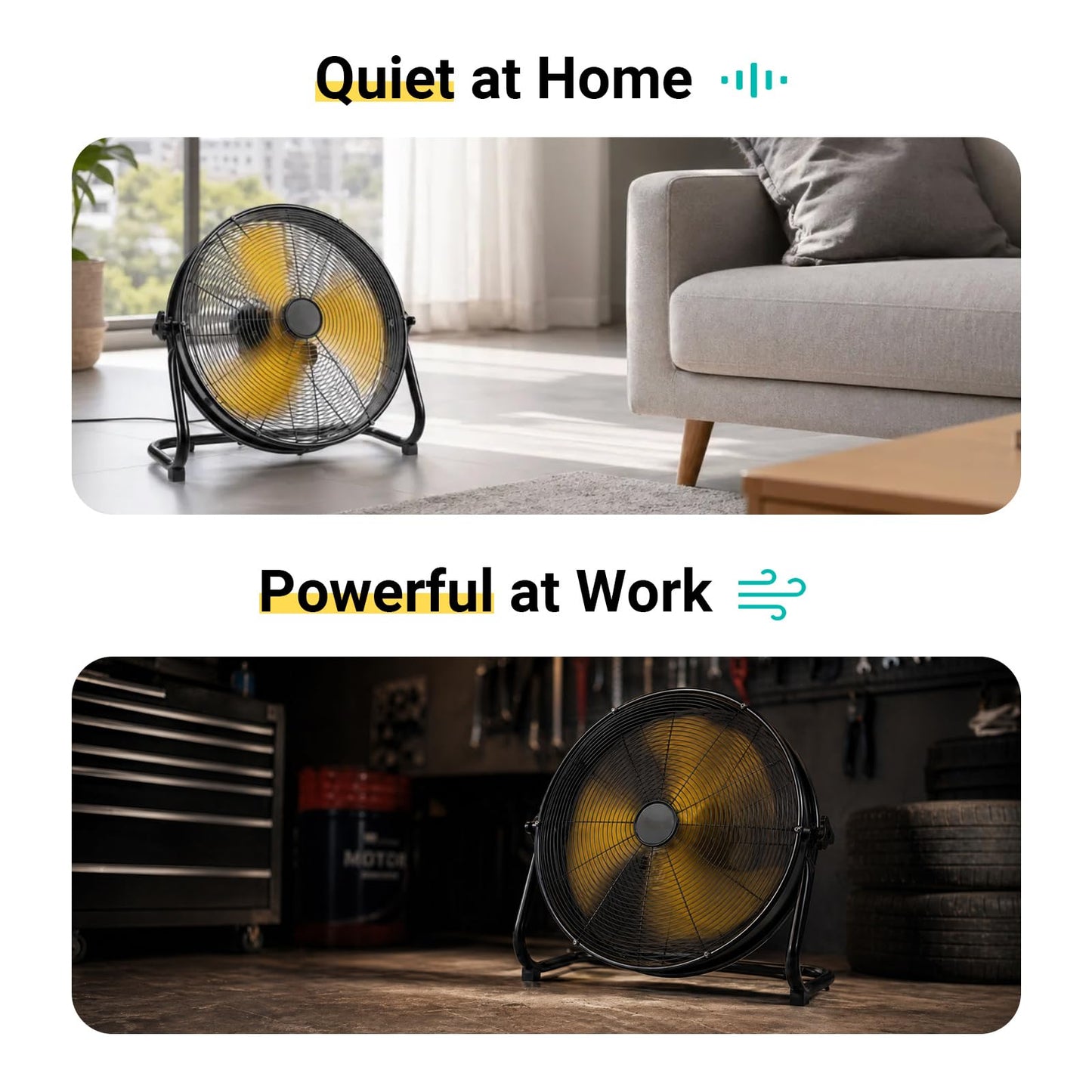 18" High Velocity Brushless Floor Fan Compatible with Dewalt 20V Max Battery(Tool Only), 2500 CFM Cordless Heavy Duty Metal Fan, 5 Speeds Portable Industrial Shop Fan for Home, Garage, Attic, Camping