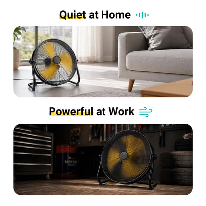 18" High Velocity Brushless Floor Fan Compatible with Dewalt 20V Max Battery(Tool Only), 2500 CFM Cordless Heavy Duty Metal Fan, 5 Speeds Portable Industrial Shop Fan for Home, Garage, Attic, Camping