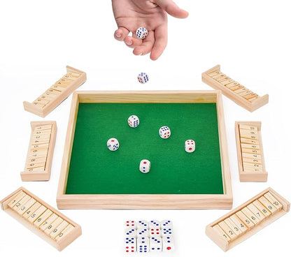 Upgraded 1-6 Players Shut The Box Dice Game with 12 Dice Wooden Classic Board Games Traditional Table Math Game Tabletop Math Dice Game for Pub Bar Home Classroom Party
