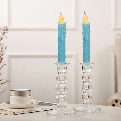 CVHOMEDECO. Real Wax Hand Dipped Battery Operated LED Timer Taper Candles Rustic Primitive Flameless Lights Decor, 6-3/4 Inch, Teal, 6 PCS in a Package