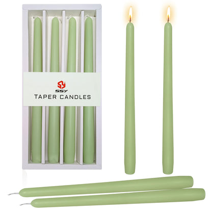 Soft Sage Green Taper Candles Set of 4, 10 Inch Handmade Candle Stick, Unscented Candlesticks, Tapered Candles for Wedding Dinner Table Home Decor Gift