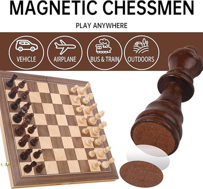 15 Staunton Chess Set with Travel Case - Professional Tournament Wooden Board 2 Extra Queens &amp Storage Bag for Dad Portable Magnetic Chess Game for Camping/Clubs