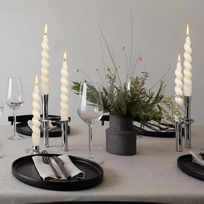 White Spiral Taper Candle Twist Candles Unscented Dinner Christmas Candles Long Lasting Burn Candle Stick Elegant Design for Halloween Home Décor Weddings Party Festive Seasons Holiday