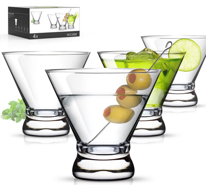 LUNA & MANTHA Martini Glasses Set of 4, Stemless Martini Cocktail Glasses for Margarita, Manhattan, Cosmopolitan, Home Bar, Evening Parties, Birthdays, Housewarming Gift, Crystal Clear 8 OZ