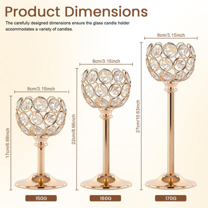 Oakernel Gold Crystal Candle Holders Candlestick Holders - 4 Sets Tall Bling Bowl Candelabra Centerpieces for Dining Table, Wedding, Party & Fireplace Mantel Decor,12Pcs