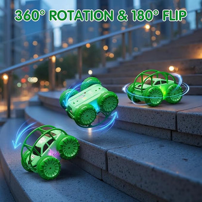 Remote Control Car Fast Direct Charging RC Cars Amphibious Rechargeable Stunt Car 360° Rotating LED 2.4Ghz 4WD All Terrain Waterproof Cars Toy Christmas Birthday Gift Kids Boys 3-12 Years