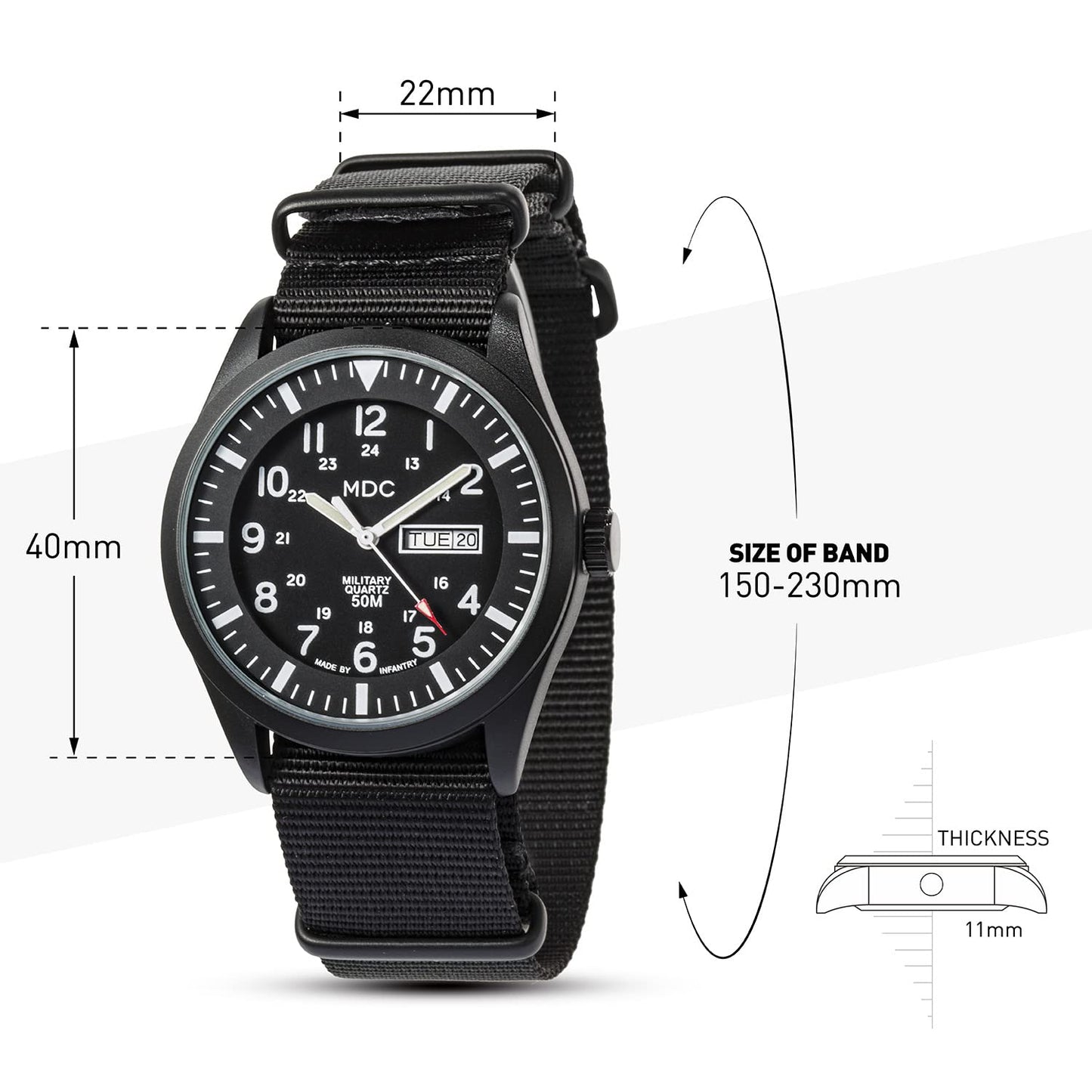 Infantry Men's Wrist Watch Field Military Watches for Men Analog Black Tactical Outdoor Sport Work Wristwatch Waterproof Date Day 12/24 Hour with Army Nylon Band