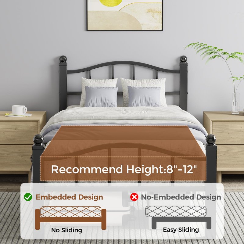 Blbeed Metal Twin Bed Frames, Noise-Free Design & Underbed Storage Heavy Duty Bed Frames with Headboard No Box Spring Needed/Tool-Free Assembly