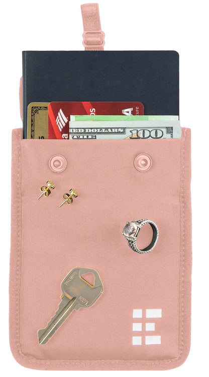Hidden Bra Wallet - Travel Pouch and Secret Pocket for Passport, Money, Credit Cards - Undercover Stash for All Bra Sizes - Secure, Comfortable, Machine Washable - Pink